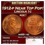 1912-p Lincoln Cent Near Top Pop! 1c ms66+ rd SEGS