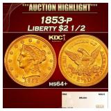 1853-p Gold Liberty Quarter Eagle $2 1/2 ms64+ SEG