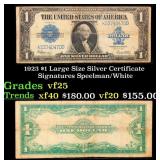 1923 $1 large size Silver Certificate Grades vf+ S