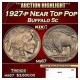 1927-p Buffalo Nickel Near Top Pop 5c ms67 SEGS