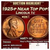 1925-p Lincoln Cent Near Top Pop! 1c ms67+ rd SEGS