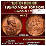 1924-d Lincoln Cent Near Top Pop! 1c ms65 rd SEGS