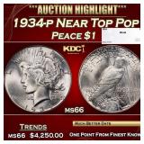 1934-p Peace Dollar Near Top Pop $1 ms66 SEGS