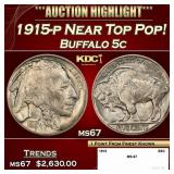1915-p Buffalo Nickel Near Top Pop! 5c ms67 SEGS