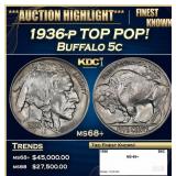1936-p Buffalo Nickel TOP POP! 5c ms68+ SEGS