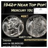 1942-p Mercury Dime Near Top Pop! 10c ms67+ fsb SE