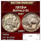 1915-p Buffalo Nickel 5c ms66+ SEGS