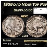 1938-d/d Buffalo Nickel Near Top Pop 5c ms67 SEGS