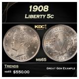 1908 Liberty Nickel 5c Grades ms65
