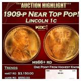 1909-p Lincoln Cent Near Top Pop! 1c ms66+ rd SEGS