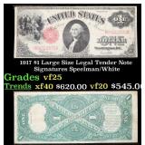 1917 $1 Large Size Legal Tender Note Grades vf+ Si