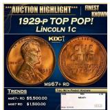 1929-p Lincoln Cent TOP POP! 1c ms67+ rd SEGS