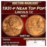 1931-p Lincoln Cent Near Top Pop! 1c ms67 rd SEGS