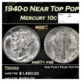 1940-d Mercury Dime Near Top Pop 10c ms67+ fsb SEG