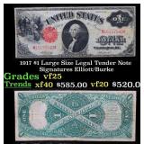 1917 $1 Large Size Legal Tender Note Grades vf+ Si