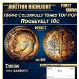 1964-d Roosevelt Dime Colorfully Toned TOP POP! 10