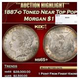 1887-o Morgan Dollar Toned Near Top Pop $1 ms65+ S