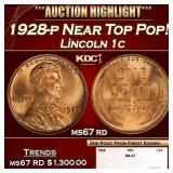 1928-p Lincoln Cent Near Top Pop! 1c ms67 rd SEGS