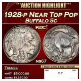 1928-p Buffalo Nickel Near Top Pop 5c ms67 SEGS