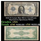 1923 $1 large size Silver Certificate Grades vf+ S
