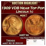 1909 VDB Lincoln Cent Near Top Pop! 1c ms67 rd SEG
