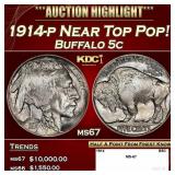 1914-p Buffalo Nickel Near Top Pop! 5c ms67 SEGS
