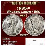 1935-p Walking Liberty Half Dollar 50c ms66+ SEGS