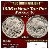 1936-d Buffalo Nickel Near Top Pop 5c ms67+ SEGS