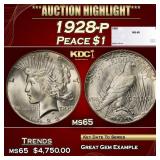 1928-p Peace Dollar $1 ms65 SEGS