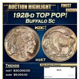 1928-d Buffalo Nickel TOP POP! 5c ms67 SEGS