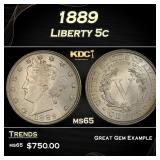 1889 Liberty Nickel 5c Grades ms65