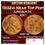 1932-d Lincoln Cent Near Top Pop! 1c ms67 rd SEGS