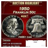 1950 Proof Franklin Half Dollar 50c pr66+ cam SEGS