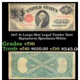1917 $1 Large Size Legal Tender Note Grades vf++ S