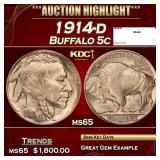 1914-d Buffalo Nickel 5c ms65 SEGS