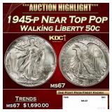 1945-p Walking Liberty Half Dollar Near Top Pop 50