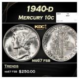 1940-d Mercury Dime 10c ms67 fsb SEGS