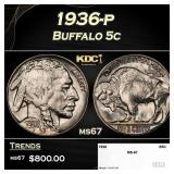 1936-p Buffalo Nickel 5c ms67 SEGS