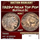 1929-p Buffalo Nickel Near Top Pop 5c ms67 SEGS