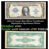 1923 $1 large size Silver Certificate Grades xf+ S