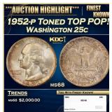 1952-p Washington Quarter Toned TOP POP! 25c ms68
