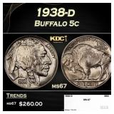 1938-d Buffalo Nickel 5c ms67 SEGS