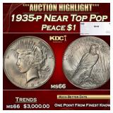 1935-p Peace Dollar Near Top Pop $1 ms66 SEGS