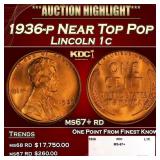 1936-p Lincoln Cent Near Top Pop 1c ms67+ rd SEGS