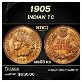 1905 Indian Cent . 1c Grades ms65 rd