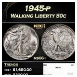1945-p Walking Liberty Half Dollar 50c ms66+ SEGS