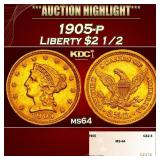 1905-p Gold Liberty Quarter Eagle $2 1/2 ms64 SEGS