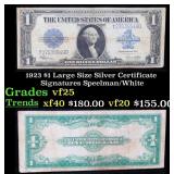 1923 $1 large size Silver Certificate Grades vf+ S
