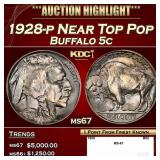 1928-p Buffalo Nickel Near Top Pop 5c ms67 SEGS