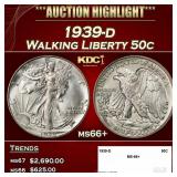 1939-d Walking Liberty Half Dollar 50c ms66+ SEGS